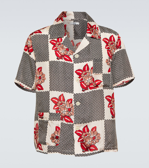 Checker Bloom floral silk bowling shirt