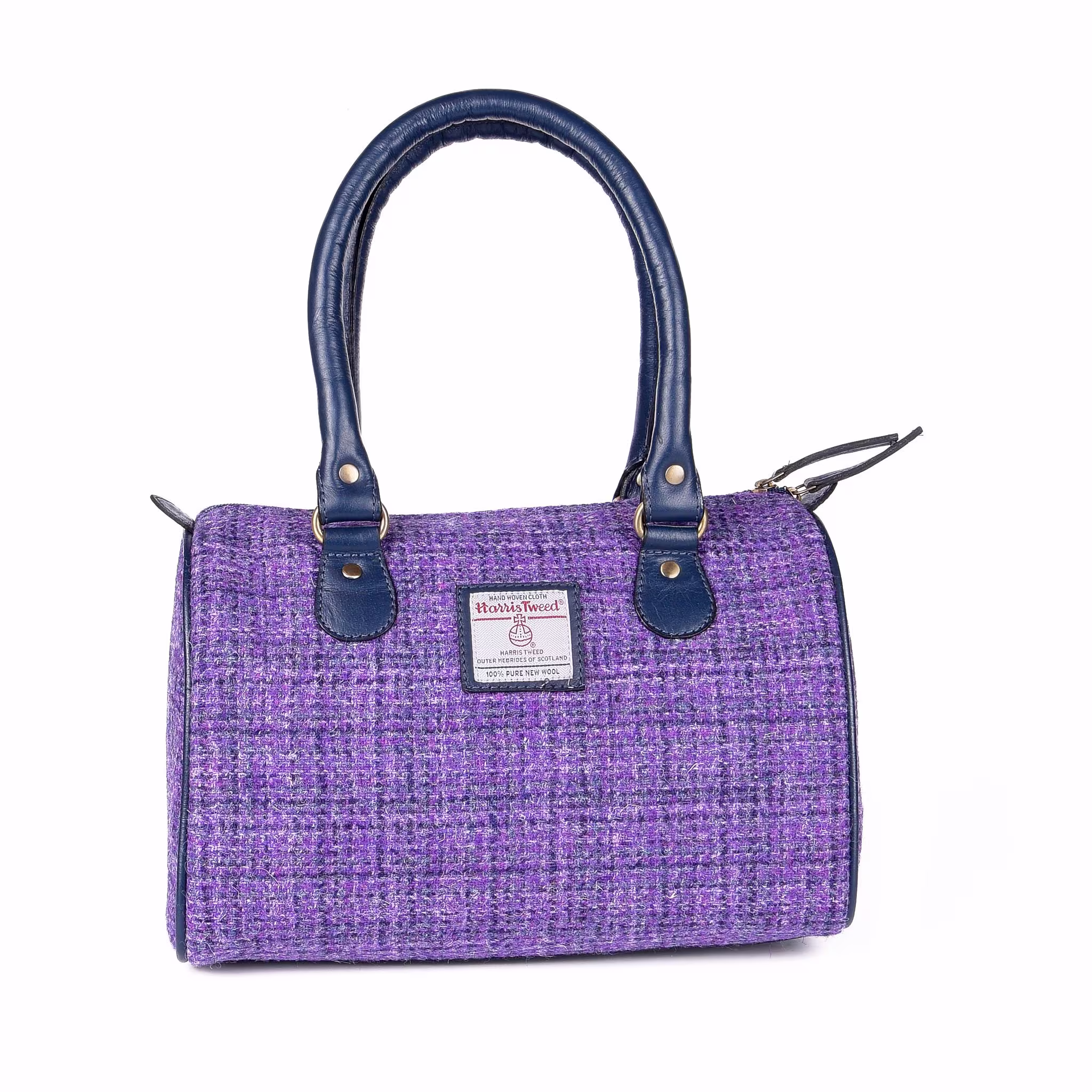 Real Leather Genuine Harris Tweed Bowling Bag Cotton Twill Lining Zb076 Lavender