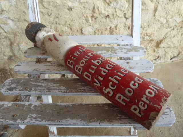 Decorative Vintage Commemorative Wooden French Trophy Bowling Pin Skittle, Original Graphics & Paintwork, Man Cavesporting Memorabilia
