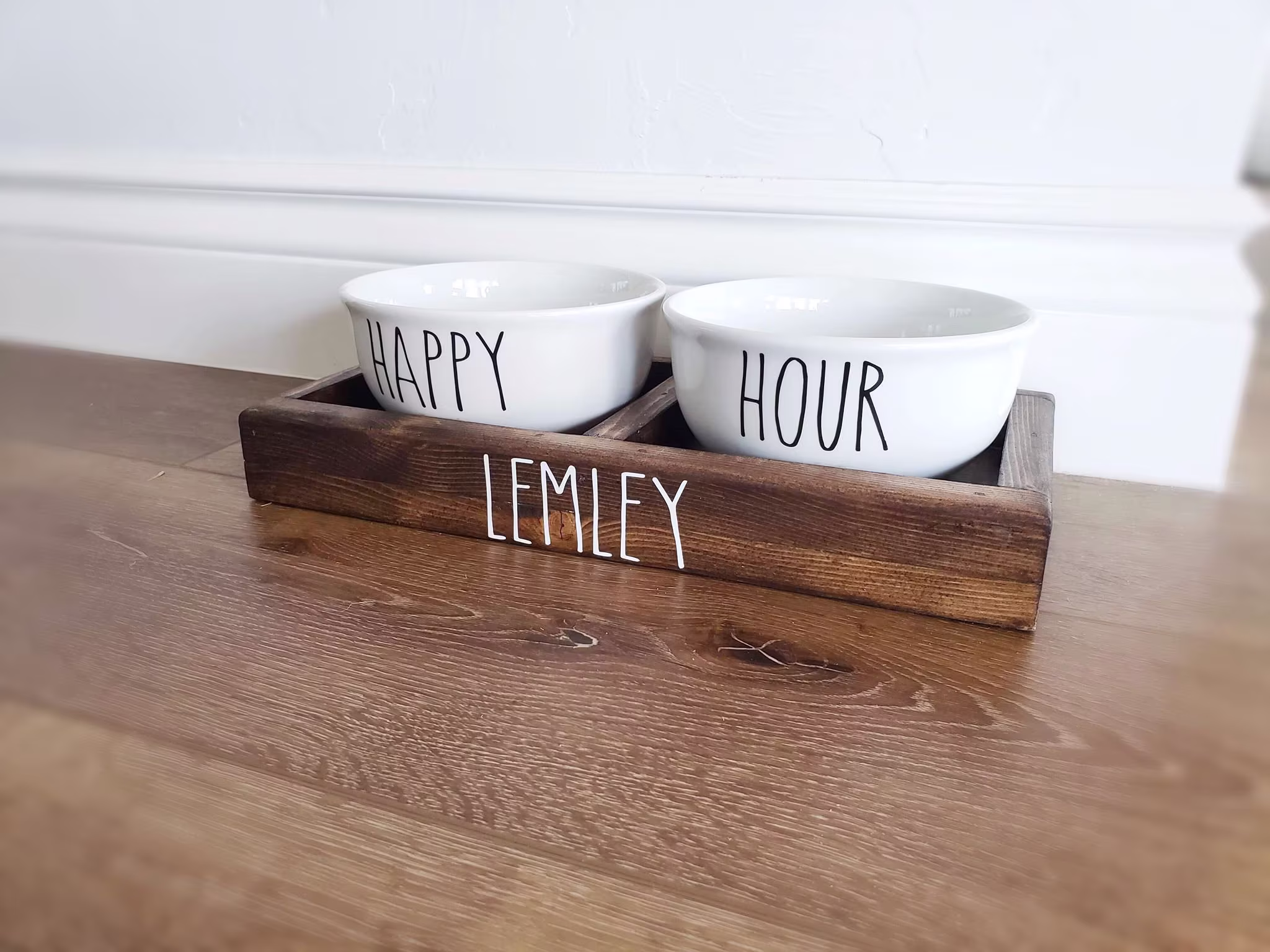 Small Dog Pet Bowl Set | Ceramic Or Cat Feeding Station Rustic Wood Feeder Farmhouse Food Bowls New Puppy Gift
