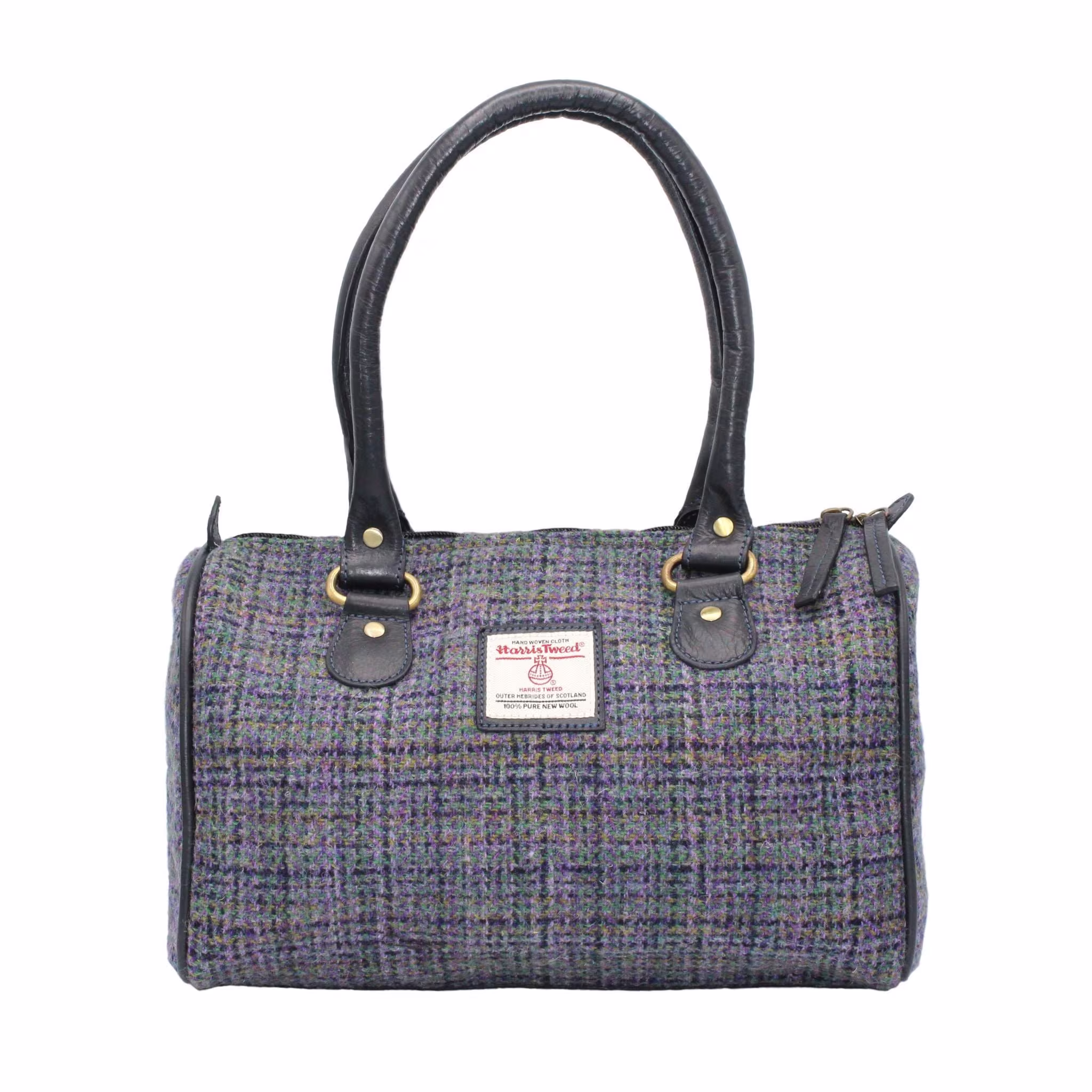 Real Leather Genuine Harris Tweed Bowling Bag Cotton Twill Lining Zb076 Thistle