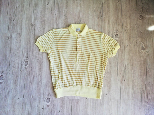 Vintage 90S Striped Polo Shirt Yellow Half Buttoned Collar T-Shirt Size Small Short Sleeves Tee Made in Italy Clothing Men