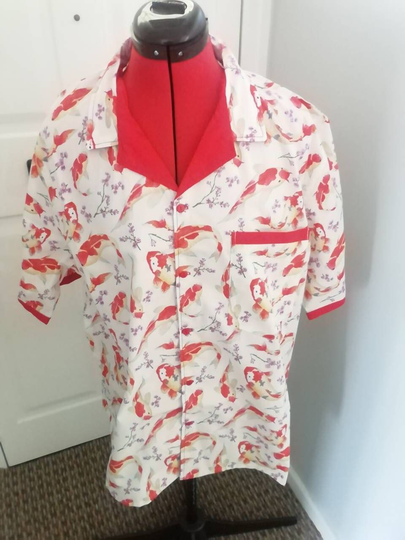 Cream & Red Koi Carp Pattern 50S Style Bowling Shirt