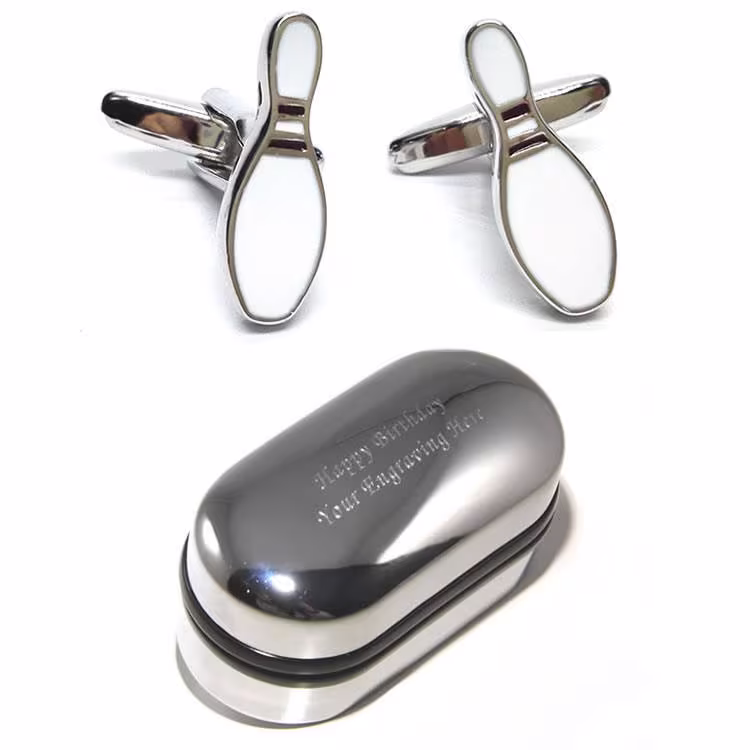 Bowling Alley, Ten Pin Pins Cufflinks & Engraved Gift Box | x2Aj065 - Bowling, Novelty Cufflinks, Personalised Cufflink