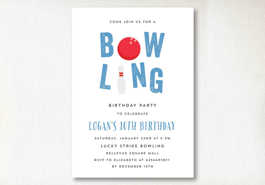 Bowling Theme Birthday Invitation, Printable PDF, Strike Up Some Fun, Bowling Printable, Pin, Boys Party, Girl Party