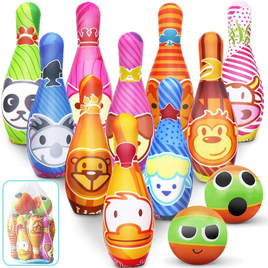 Bowling Games, 2 Foam Balls 10 Bowling Pins with Toy Storage Bag Outdoor Indoor Gifts for Children Boy Girl 3 4 5 Years Old