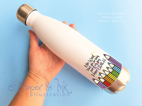 Personalised Teacher Water Bottle, Gift, End Of Term Rainbow Present, Year Gift