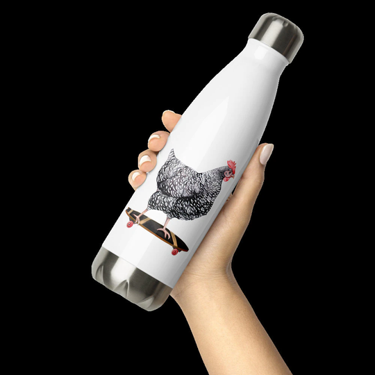Skateboarding Chicken 17Oz Insulated Stainless Steel Leakproof Water Bottle, Screw-Top Cap, Double Wall