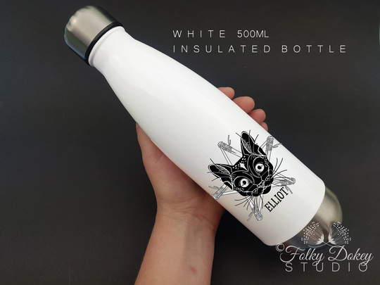 Black Cat Design, Water Bottle, Reusable Drinks Flask, Witches Cat, Print Bottle With Name, Witchy Friend