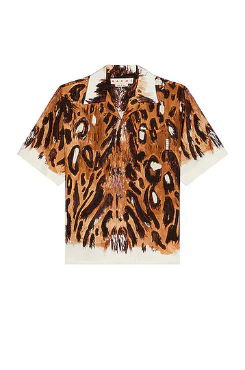Marni Short Sleeve Printed Bowling Shirt in Earth of Siena - Brown. Size 48 (also in 46).