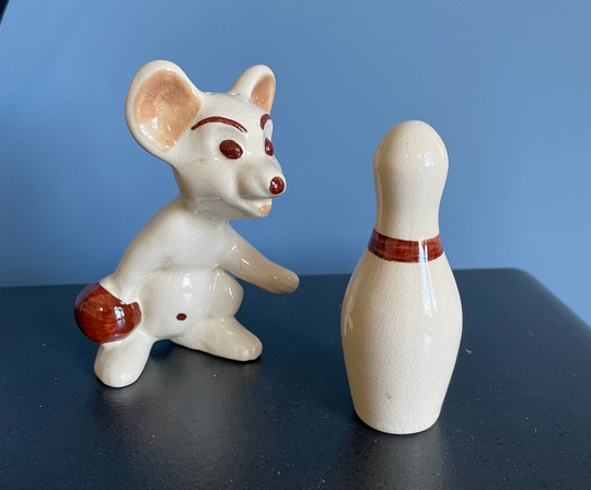 Vintage Bowling Mouse & Pin Salt Pepper Shakers