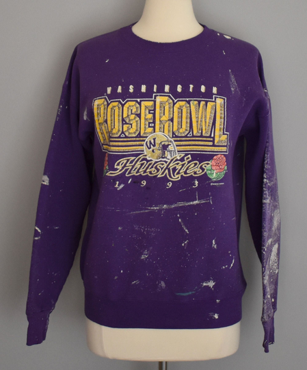 Washington Huskies Sweatshirt, Vintage 90S University Of Pullover, 1980S Paint Splattered Jumper, Size Medium To Large