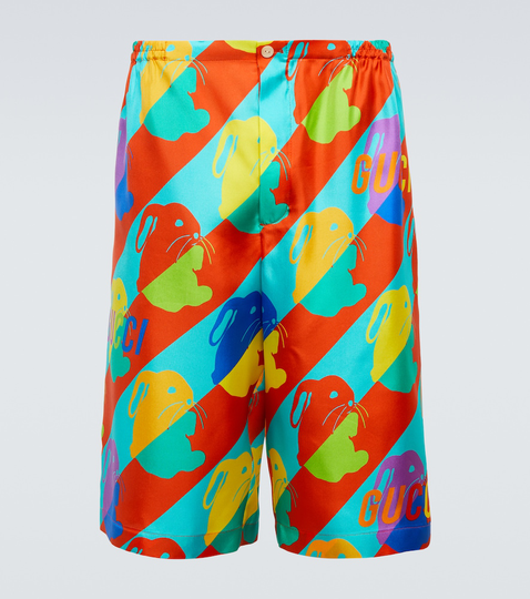 Printed silk shorts