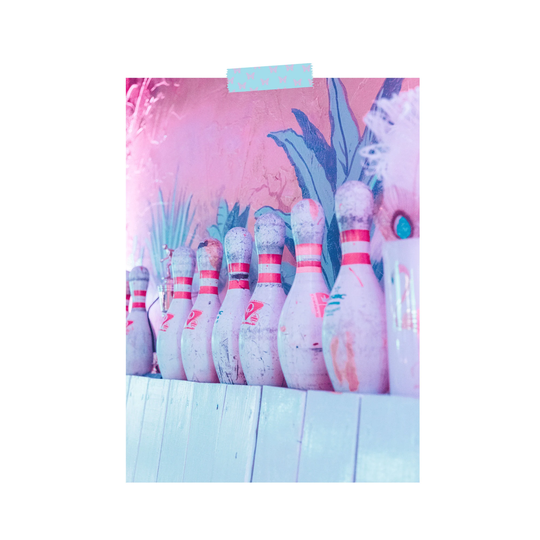 Bowling Pin 90S Retro Photography Print Colorful Blue & Pink Wall Art Dorm Decor