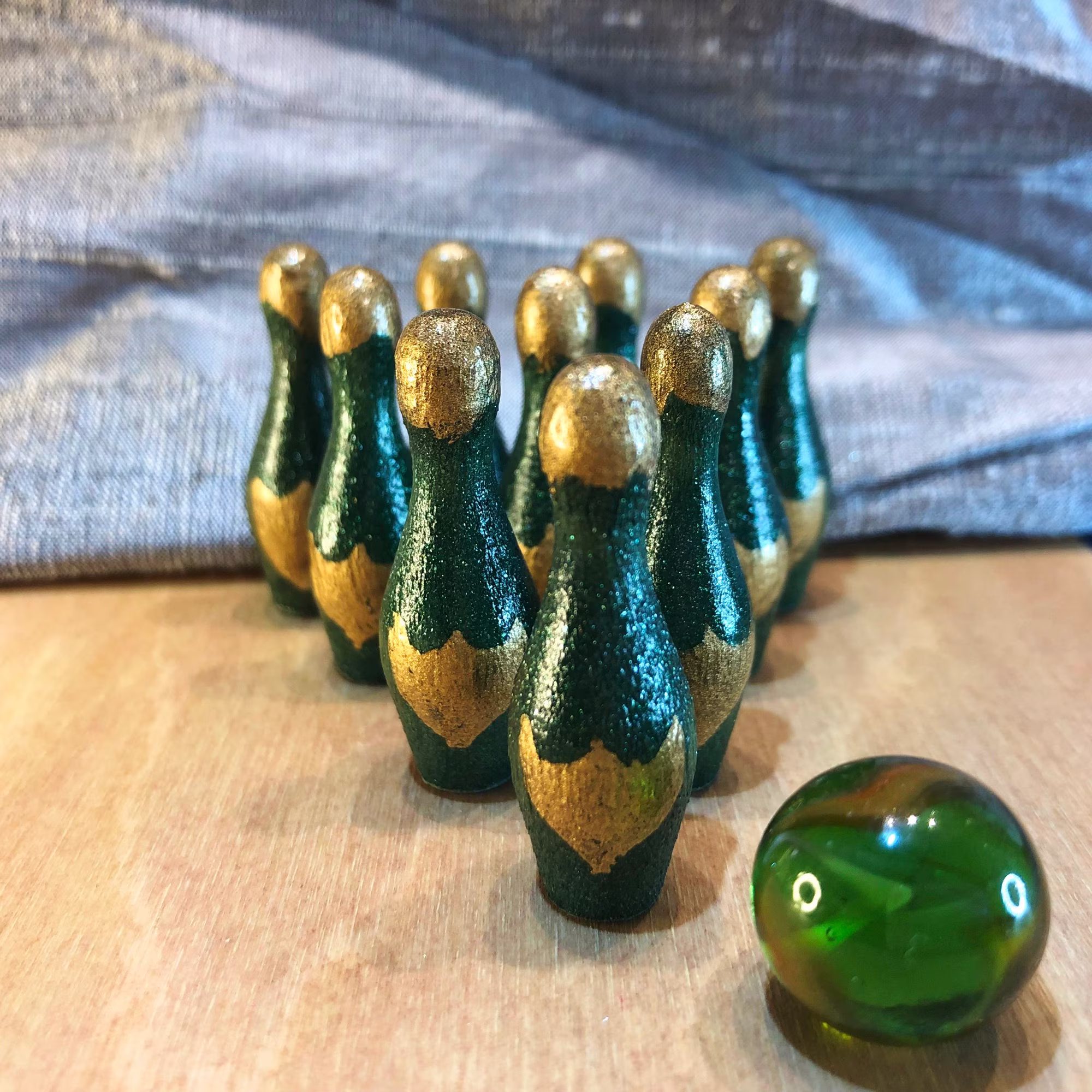 Itsy Bitsy Bowling Handmade Minature Bowling Set, 10 Wooden 1.5