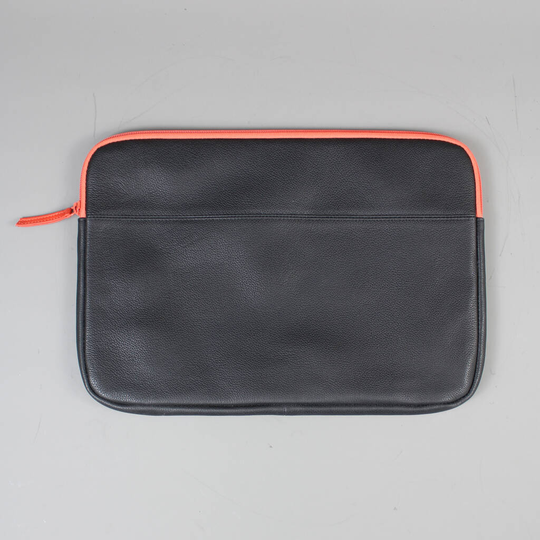Black Leather Laptop Case With Orange Zip