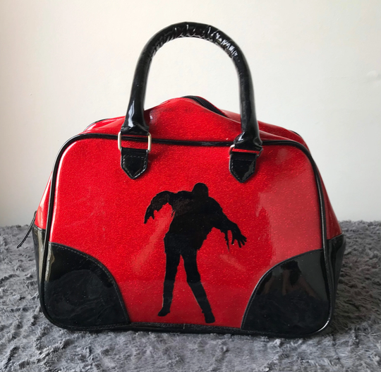 Vintage Zombie Purse Glitter Vinyl Bowling Hand Bag Rockabilly Goth Hot Topic
